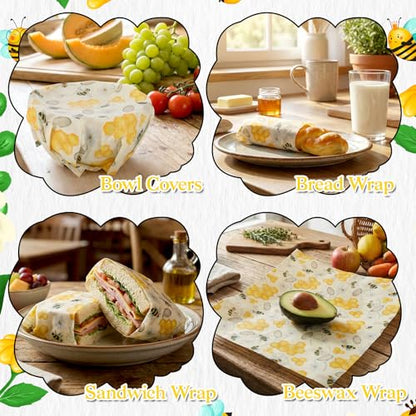 Reusable Beeswax Wraps Roll 13 x 39 Inch, Organic Eco-Friendly Sustainable Beeswax Food Wraps, Food Storage Wraps Beeswax Paper Cloth for Sandwich, Cheese, Fruit, Bread, Snacks - color: Bees