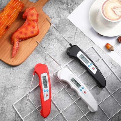 Xuhal 12 Pcs Digital Meat Thermometer with Probe Waterproof Instant Read Foldable Food Thermometer with Magnet for Kitchen Grilling Cooking Turkey Baking BBQ(Black, Red, White) - color: Black, Red, White
