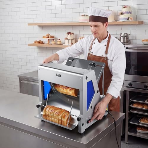 VEVOR Electric Bread Slicer, 370W Bread Slicing Machine, Die-Cast Aluminum Countertop Bread Cutter Machine for 12mm Slice Thickness, Commercial & Home Use for Bakeries Restaurants, 120V - size: Upgraded Electric Bread Slicer