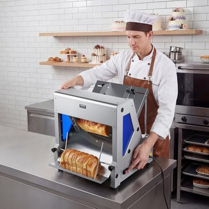VEVOR Electric Bread Slicer, 370W Bread Slicing Machine, Die-Cast Aluminum Countertop Bread Cutter Machine for 12mm Slice Thickness, Commercial & Home Use for Bakeries Restaurants, 120V - size: Upgraded Electric Bread Slicer