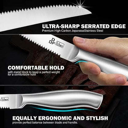 DDF iohEF Steak Knife Set, 6 Piece Steak Knife, High Carbon Japanese Stainless Steel Serrated Steak Knives - color: 6PCS Steak Knives