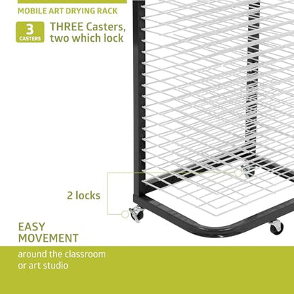 Pearington 25-Shelf Mobile/Wall Mountable Art Drying Rack for Art Studios & Classrooms, 13" D x 17.5" W x 39.4" H, Black/White - color: Black, size: 25 Shelves