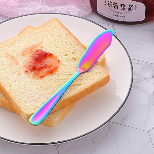 Cheese Desert Knives, Set of 4, Baikai Stainless Steel 18/10 Breakfast Butter Knife, Slicer Sandwich Spreader (Rainbow) - color: Rainbow
