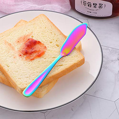 Cheese Desert Knives, Set of 4, Baikai Stainless Steel 18/10 Breakfast Butter Knife, Slicer Sandwich Spreader (Rainbow) - color: Rainbow