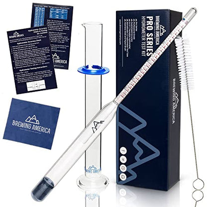 Brewing Hydrometer Alcohol Tester Kit: USA-Made Beer & Wine American-Made Specific Gravity ABV Test Pro Series Traceable & Borosilicate Glass Test Tube Jar & Brush