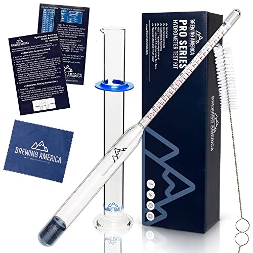 Brewing Hydrometer Alcohol Tester Kit: USA-Made Beer & Wine American-Made Specific Gravity ABV Test Pro Series Traceable & Borosilicate Glass Test Tube Jar & Brush