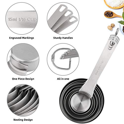 Measuring Cups Set, 18/8 (304) Stainless Steel Measuring Cups Set 9, Metal 8 Measuring Cups with 1 Magnetic Conversion Chart, Metric Measuring Cups with 1/8 & 3/4 Cup for Baking & Kitchen - color: A03: Siliver-Set of 9