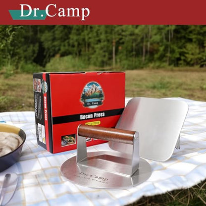 Dr.Camp 2 Pack Stainless Steel Burger Press with Real Wood Handle 7 Inch Smash Burger Press Bacon Press Grill Press Set for Griddle Flat Top Hamburger Smasher Meat Press - style: Round+Square