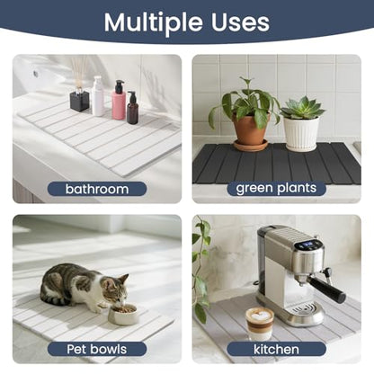 Meowoo Stone Drying Mat for Kitchen Counter, 23.6"x15.3" Foldable Diatomaceous Earth Mat, Super Absorbent, Quick-Dry Bath & Kitchen Pad for Dishes, Cups, Bottles, Non-Slip, Fits Any Countertop - White - size: 23.6" x 15.3"