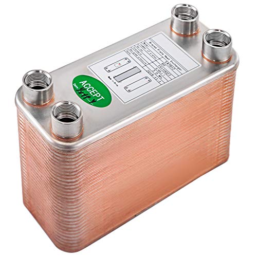 BestEquip Heat Exchanger 3"x7.5" 60 Plates Brazed Plate Heat Exchanger 316L 1/2" BSP FPT Heat Exchanger EATB12 Beer Wort Chiller for Hydronic Heating - size: 60