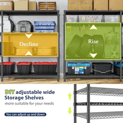 Romorgniz Storage Shelves, 1120 Load Heavy-Duty & L-Shaped, for Kitchen | 4 Tier shelf 52.4" W,Waterproof & rust-resistant,flexible L/H shaped,Tool-free Assembly, Adjustable shelves,Pantry shelf - size: 13.78"D x 52.36"W x 59"H