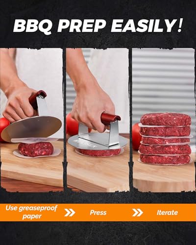 HULISEN 6.2" Stainless Steel Smashed Burger Press with Extra Wide Heat-Resistant Wood Handle, Burger Smasher for Flat Top Griddle, Grill, Skillet, Cast Iron Pan, Hamburger Cooking Accessories - size: 6.2 inch with Wood Handle