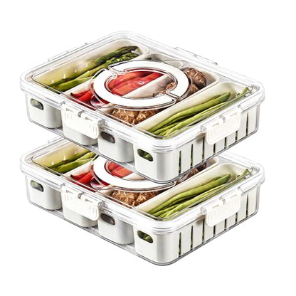 2Pack Divided Snackle Box with Lids Stackable Food Serving Tray for Fruit&Veggie Plastic Fridge Storage Container for Pantry Freezer Clear Snack Box for Meal Prep Candy Nuts Spice - size: 2Pack with 8 dividers