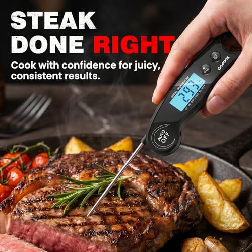 Meat Thermometer Digital, 1 Sec Instant Read, ±0.5°F, Waterproof | IPX5 Waterproof, Large Backlit Display, Magnetic Back, 4.1-Inch Probe, for Grilling, BBQ, Smoker and Cooking - color: Black
