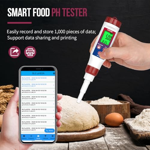 Smart pH Test Strips for Food, Digital pH Reader for Sushi Rice | Bluetooth, Accurate Canning pH Test Kits for Liquids with ATC, Professional Fermenting pH Test Pen, Spear pH Probe - color: Red+Blue