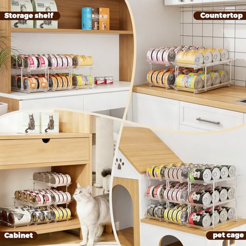 Can Organizer for Pantry, Modular 2-Tier Adjustable Canned Cat Food Organizer for Soup Cans, Dog Food Cans & Beverage Cans, Clear Can Rack for Pantry and Fridge - size: 2 Tiers-6 Pcs