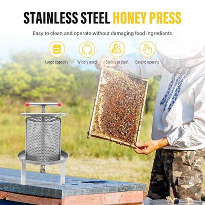 Manual Honey Press, Household Manual Mesh Press Extractor Machine, Stainless Steel Beekeeping Extraction, Extractor Beekeeping Tool, for Wine Honey and Juice Making