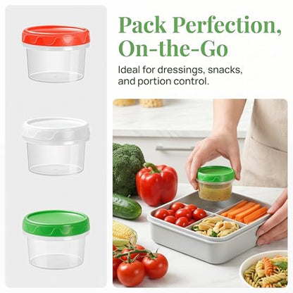 EONJOE 2oz Airtight Small Plastic Food Storage Containers with Lids, 12pcs | Dishwasher safe ,BPA free,Reusable,Round jars ,Perfect for salad dressing sauce condiments lunch to go - size: 2oz