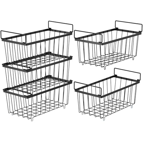 iSPECLE Deep Freezer Organizer Bins, 5 Pack Chest Freezer Baskets for 7 Cu.Ft, Stackable Wire Chest Freezer Organizer Bins for Small Food, Strong Metal with Handles for Meat and Veggies, Black - color: Black Set