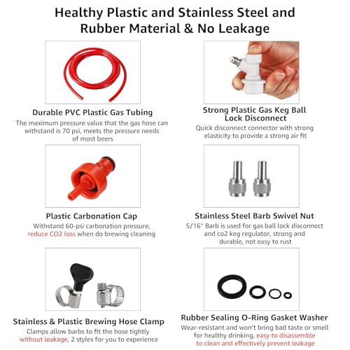 5.5 Feet Ball Lock Disconnect Gas Tubing Plastic Carbonation Cap Kit for Soda Beer PET Bottle CO2 Regulator Keg Tap with Stainless O.D 5/16'' Barb Brewing Hose Clamp Homebrew Sealing Gasket - size: Plastic Carbonation Cap Kit