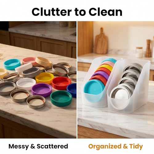 2 Pcs Mason Jar Lid Organizer & Holder, Low Profile Canning Jar Lid Storage Rack Fit Wide & Regular Mouth, Transparent Kitchen Storage Box Countertop Organizer