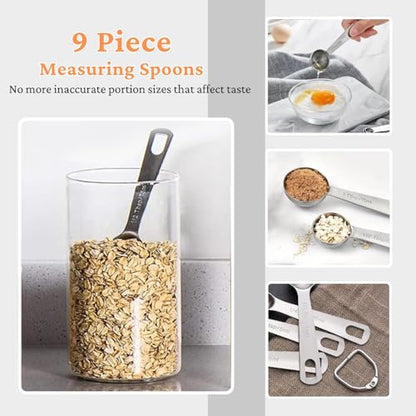 21PCS Measuring Cups and Spoons Set, Include 7 Nesting Measuring Cups, 9 Measuring Spoons and 5 Mini Spoons, Stainless Steel Metal Measuring Set, Kitchen Gadgets for Cooking & Baking - size: 21PCS Set