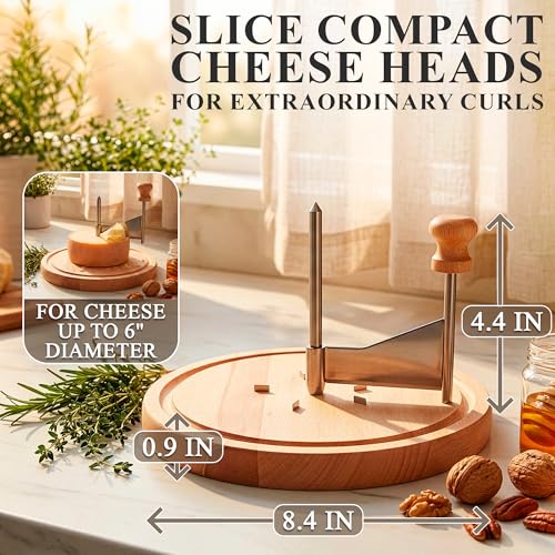 Cheese Curler for Making Rose-Shaped Cuts, Stainless Steel Blade | Manual Cheese Shaver, Compatible with 16-18 cm Tête De Moine Cheese Wheel, Non-Slip Wood Base, Fasteners, Rotating Hand-Crank