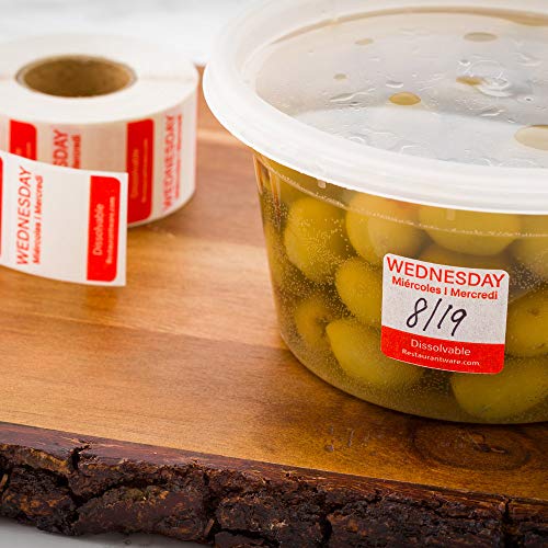 Restaurantware RW Smart 1 Inch x 1 Inch Food Rotation Labels 500 Dissolvable Food Safety Labels - Premium Trilingual Red Paper Day Of The Week Labels For Food Storage Or Prep Wednesday - style: Wednesday