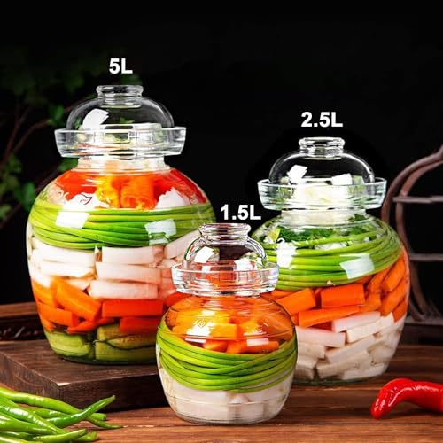 Fermentation Jar, 1.5 Liter Pickle Kimchi Jar with Water Seal Lid | Food Grade, Clear Glass, for Making Pickles Kimchi Sauerkraut and Fermenting Vegetables Fruits, Kombucha, Wine Brewing - size: 1.5 l Wide Mouth