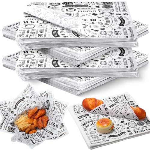 Ireer 400 Pcs Deli Wax Paper Sheets 15 x 15 Inch Large Newsprint Sandwich Paper Wraps Greaseproof Food Basket Liners Newspaper Wrapping for Spring Summer Picnic Burger Bread BBQ Party (White Black) - color: White Black