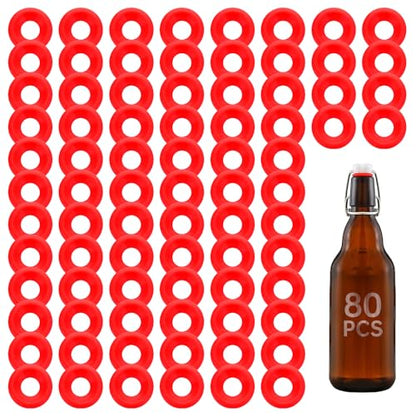 80 PCs Silicone Gaskets Washers Seals for Cap Swing Flip Top Bottle-Red for Home Brew Beer Soda Bottle Sealing (80 pcs half cover Red) - color: 80 pcs half cover Red