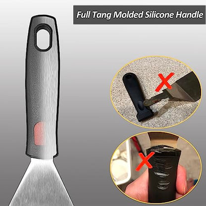 Small Spatula for Cast Iron Skillets, Full Tang silicone Handle, Heat Resistant, Commercial Grade Heavy Duty Turner, Press Burger Spatula Turner for Flipper, Cooking, Serving, 2.7" Wide - size: 2.7" x 3.7"