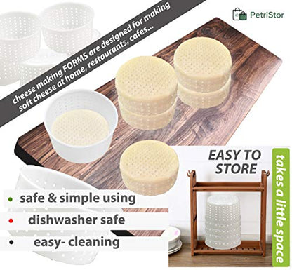 PetriStor 5 pcs Soft Cheese Mold for Cheese Making 0.7QT - Small Cheese Molds - Homemade Cheese Making Supplies - Cream Cheese Form Mold - Molde Para Queso Fresco Casero