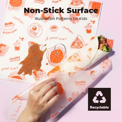 Fit Meal Prep [250 Sheets] 12x12" Deli Paper Sheets, Orange Dry Waxed Paper, Waterproof Sandwich Wrapping, Grease-Proof Wax Paper for Food Basket, Picnic, Barbecue, Restaurants, Burgers, Fries - color: Orange-Patterned