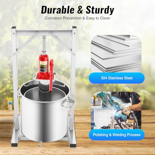 22L/5.81gal Fruit Wine Press, Stainless Steel Cider Press Hand Squeezer Grape Crusher with Hydraulic-Jack, Outer & Filter Bucket, Manual Apple/Fruit Press Extractor for Honey, Vegetable, Cheese