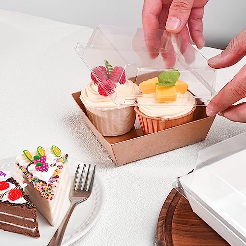 TECARATE Paper Charcuterie Boxes with Clear Lids and Stickers - 50 SETS 4 Inches Square Disposable Food Containers Bakery Boxes for Bakery, Macaron, Sandwich, Slice Cake, Cookies, Hot Cocoa Bombs - color: White