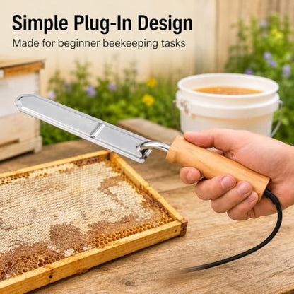 Electric Honey Uncapping Knife, Stainless Steel Bee Harvesting Tool | Heated stainless steel blade with wood handle for simple small-batch honey frame uncapping