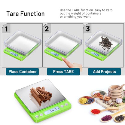 Fuzion Digital Scale .01 Gram Accuracy, 500g Mini Food Scales for Small Jewelry, Gold, Herb, Spice - Weight Gram and Oz - color: Green