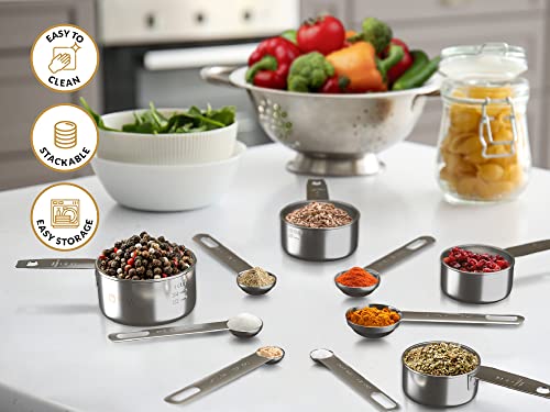 Stainless Steel Measuring Cups and Spoons Set 12 Piece Stackable Baking & Cooking Gadgets for Dry and Liquid Ingredients,Nesting Cups, Engraved Markings & Leveler,Dishwasher Safe Kitchen Tools