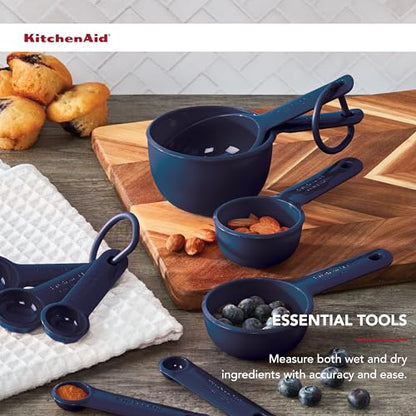 KitchenAid Universal Easy To Read Measuring Cup and Spoon Set with Soft Grip Handle for Maximum Control, Hang Hole and Nesting For Easy Storage, Dishwasher Safe, 9 Piece, Ink Blue - color: Ink Blue