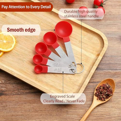 10Pcs Measuring Cups & Spoons Set, Stackable Cups and Spoons, Nesting Measure Cups with Stainless Steel Handle, Kitchen Gadgets for Cooking & Baking (Red) - color: Red