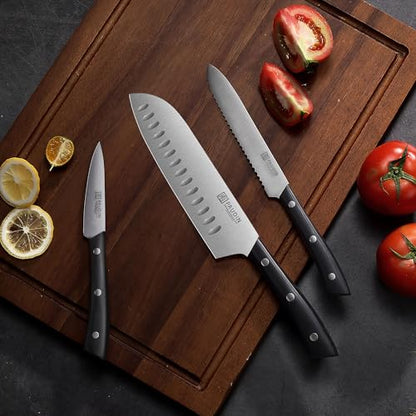 PAUDIN Kitchen Knife Set, 7 Piece Chef Knife Set, High Carbon Stainless Steel Kitchen Knives, Ultra Sharp Knives Set for Kitchen, Precise Cutting, Durable with Ergonomic Handle, Black - style: Knife Set 7pcs