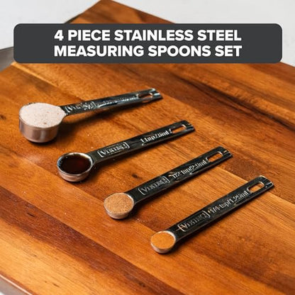 Viking 4-Piece Stainless Steel Measuring Spoons Set, 304 Stainless Steel, Nesting Design with Removable Ring, Dishwasher Safe