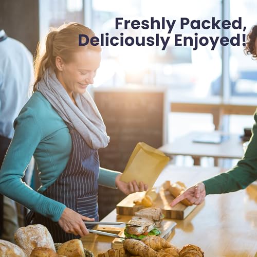 Fit Meal Prep 200 Pack Paper Sandwich Bags 7 x 6”, Greaseproof Snack Bags, Unbleached Pastry Bag, Recyclable Small Brown Paper Bags, Cookie Sleeves, Food Packing for Bakery, Donuts, Bagels