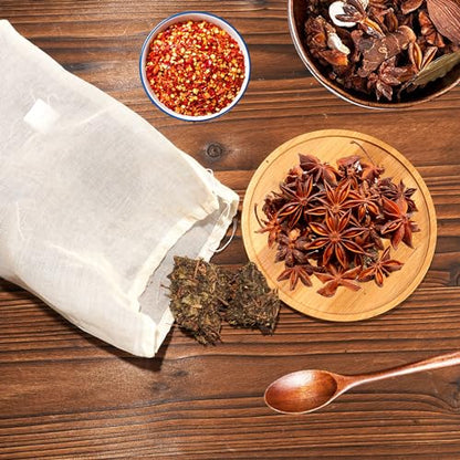 RAYNAG 12 Pack Reusable Soup Bags, Kitchen Spice Bags Cotton Mesh Strainer Cooking Pouches Simmer Pot Bags Sachet Pouch Cheesecloth Drawstring Bags for Spices Herbs Coffee Tea Brew,10 x 8 inch