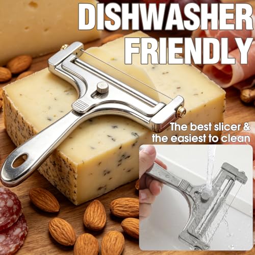 2-Pack Stainless Steel Cheese Slicer with Wire, Adjustable Thickness Handheld Cutter for Block Food, Durable Butter Tool for Charcuterie Board, Tofu and Soft Fruit, Silver