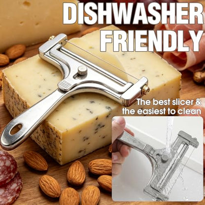 2-Pack Stainless Steel Cheese Slicer with Wire, Adjustable Thickness Handheld Cutter for Block Food, Durable Butter Tool for Charcuterie Board, Tofu and Soft Fruit, Silver