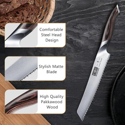 HOSHANHO Bread Knife 8 inch, Japanese High Carbon Stainless Steel Serrated Bread Knife, Professional Bread Cutting Knife for Homemade Bread - size: 8"