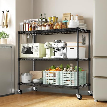 DurayLoly 3 Tier Metal Shelving Unit Adjustable Storage Shelves,Heavy Duty Shelf with Wheels for Kitchen,Office,Bathroom,Easy Assembly Wire Shelving for Laundry,Garage,45" W x 17.7" D x 41" H,Black. - color: Black
