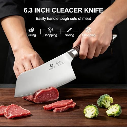 imarku Meat Cleaver Knife 6.3" – Japanese High Carbon Stainless Steel Butcher Knife for Meat Cutting & Vegetable Chopping, Ultra-Sharp with Ergonomic Pakkawood Handle, Gift for Men & Women - color: Silver russet